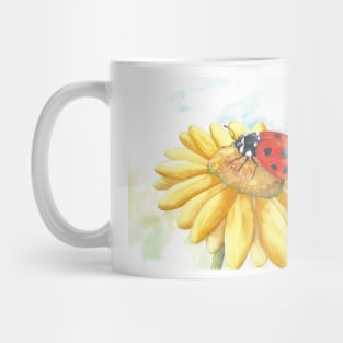 Ladybug on yellow flower Mug